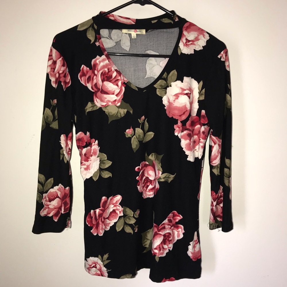 Floral V-neck Long Sleeve Shirt with Choker